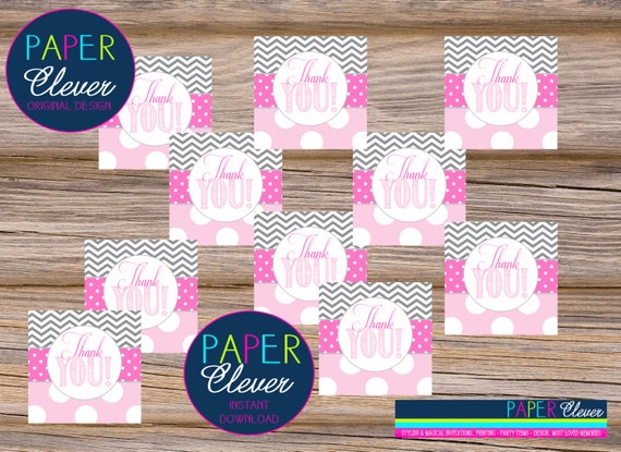 Baby shower favor tag, typography, girl, pink & gray - instant download #1703 Il_570xn