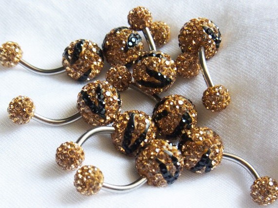 ZEBRA Pave crystal balls belly ring (lt.colorado and black crystal)