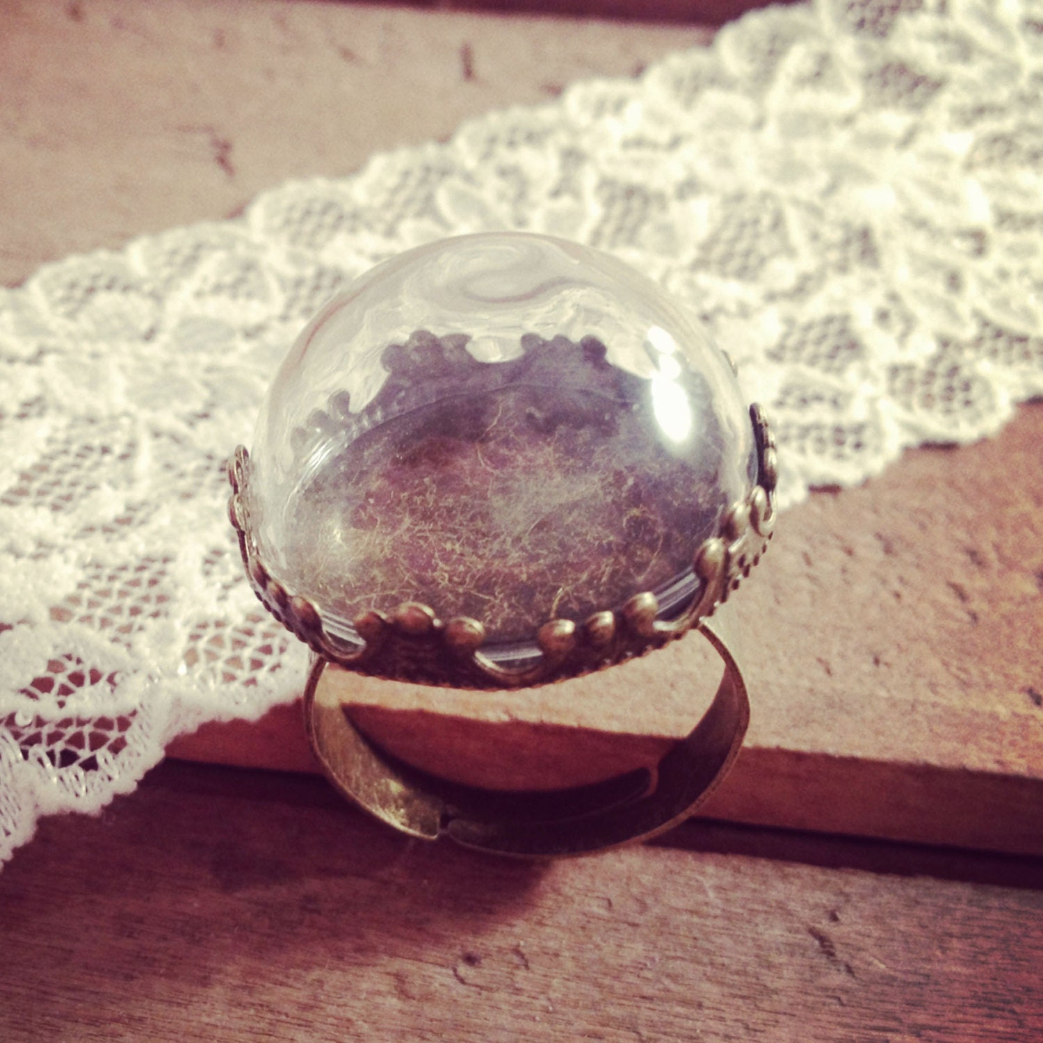 1 Small Half Globe Glass Bottle Ring DIY Antique Bronze Ring