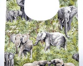 Large Adjustable Baby Bib in cotton print/hemp blend fabric