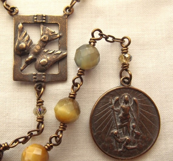 St. Michael the Archangel Chaplet Rosary w Blue Yellow Tigers