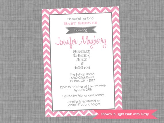 Baby Shower Invite - Printable Shower Themed Chevron Invitation - Colors and Text Customizable Il_570xn