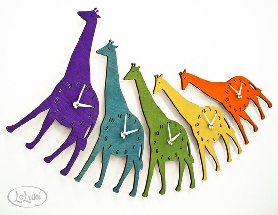 The "Joyful Giraffe" designer wall mounted clock from LeLuni