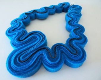 Neon Felt Necklace Felted Jewelry Statement Necklace In Blue