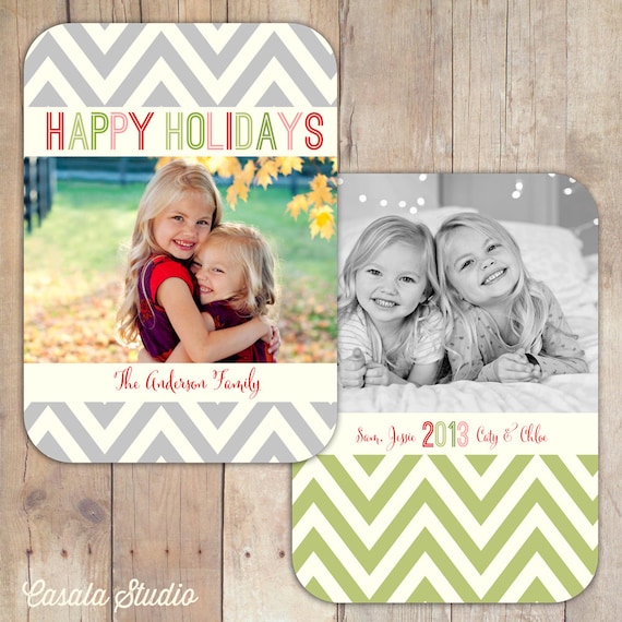 Items similar to Happy Cheerful Holidays Chevron Christmas Card Holiday ...