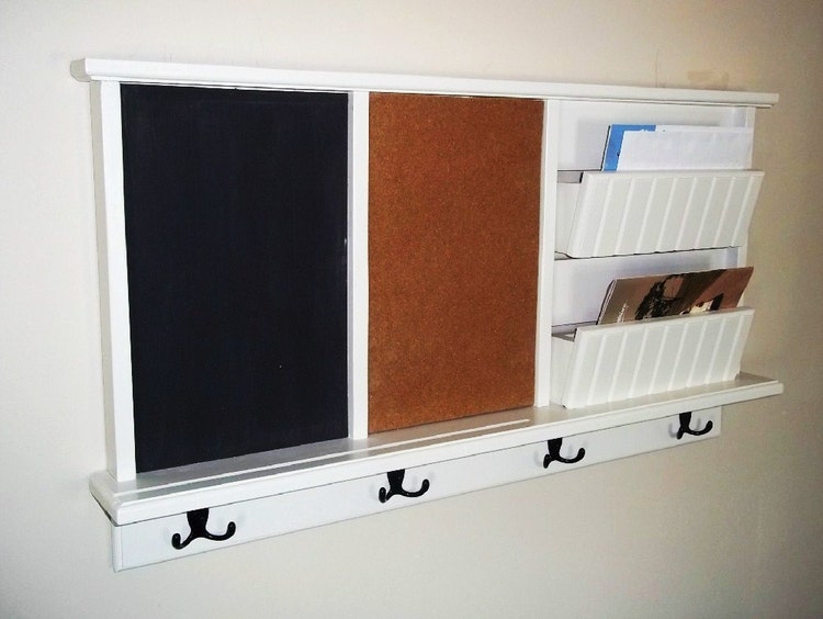Chalkboard Wall Shelf with Key hooks and Mail by daleswoodandmore