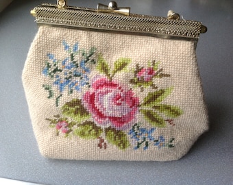 Vintage hand made hand embroidery purse handbag