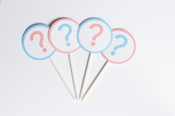 Question Mark Baby Shower Decoration Gender Reveal or Twins 12 Cupcake Toppers Il_570xn