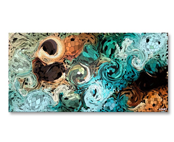 Teal abstract Print Wall Decor Stretched Giclee Print on