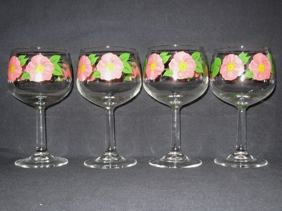 Franciscan Desert Rose Glass 12 oz. Wine Glasses Set of Four