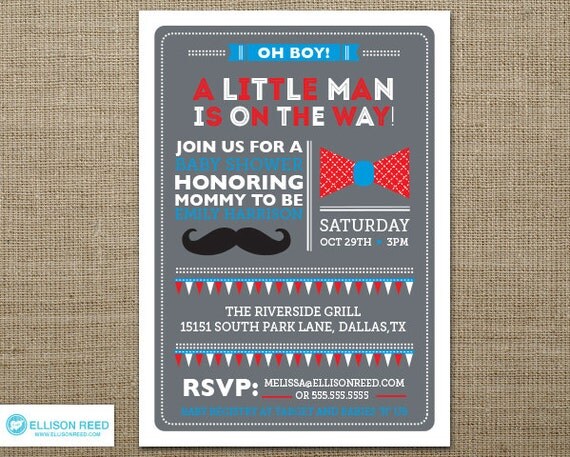Mustache Baby Shower Invitation - Little Man Baby Shower Invitation - Boy Baby Shower - Bowtie Invitation - Sprinkle Invitation - Printable Il_570xn