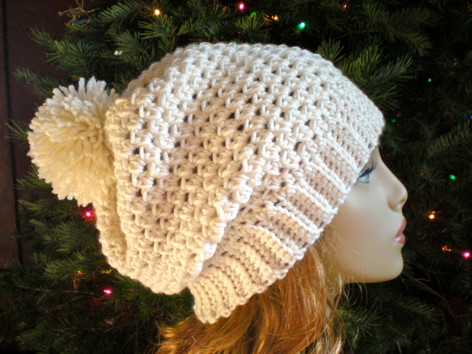 PATTERN Snow Bunny Hat easy crochet slouch beanie adult
