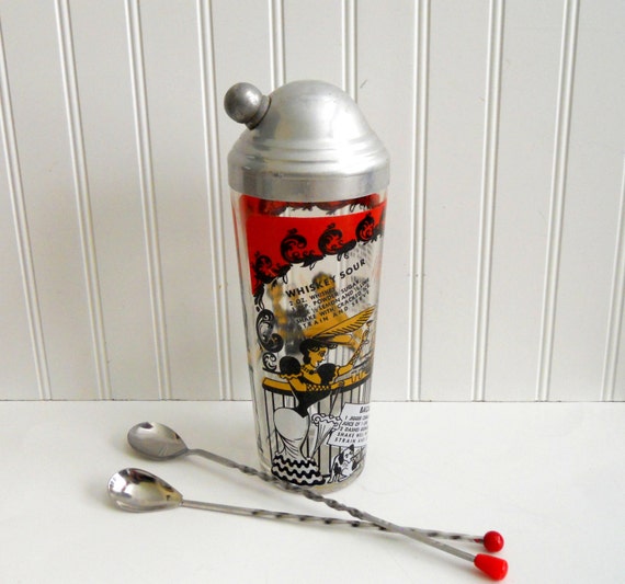 Glass Cocktail Shaker / Vintage Drink Mixer / Barware