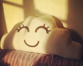 White Kawaii Cloud Pillow - Embroidered smiley face cushion