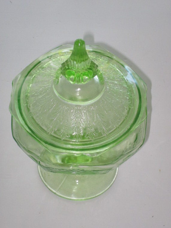 Princess Green Depression Glass Candy Dish With Lid By Anchor