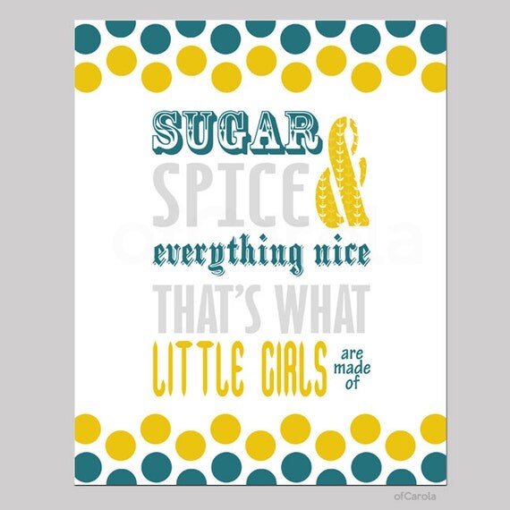 Items similar to Personalized Sugar Spice Everything Nice Girls Room Wall Art Quote Print, Dots ...