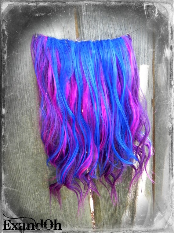Purple Blue Clip In / 18 Long One Piece Hair Extension by ExandOh