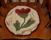 Hand Hooked Wool Flower Small Round Chair Pad  Rug Mat