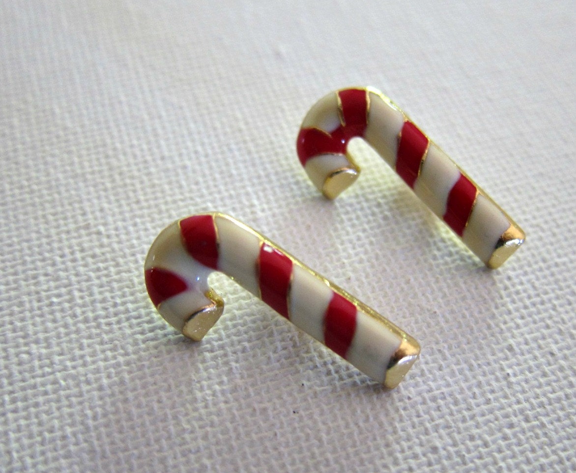 2 pcs CANDY CANE Metal Shank Buttons