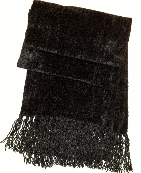 Solid Black Chenille Scarf