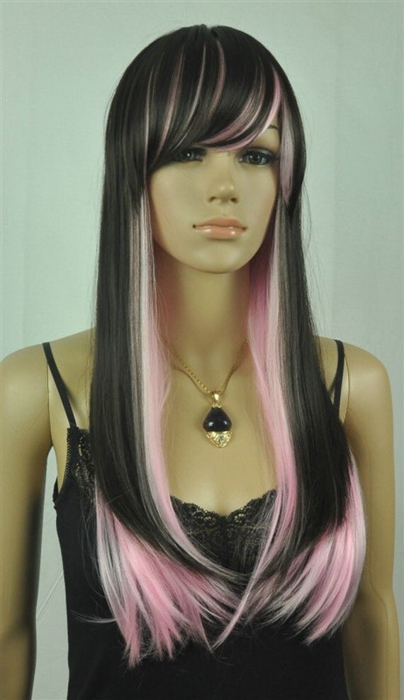 Items similar to Layla // Black and Pink Full Synthetic Wig on Etsy