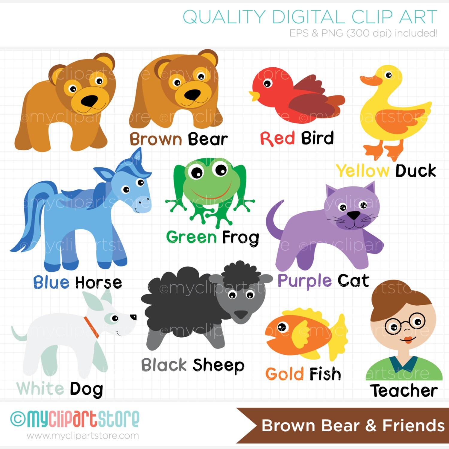 Brown Bear and Friends Clip Art / Digital Clipart Instant