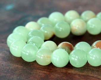 Flower Jade Beads, Celadon Green, 10mm Round - 15 inch Strand - eFJR-193-10
