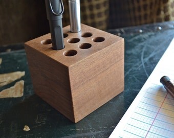 The Cube - Handmade Walnut Wood Pen Holder