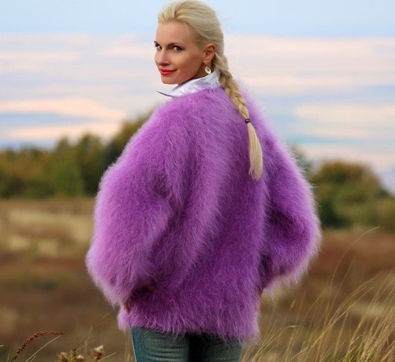Made to order purple thick and fuzzy hand knitted mohair
