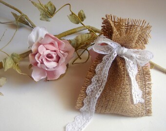 Free Shipping 100 Wedding Burlap Bags ,Rustic favor bags with lace ...