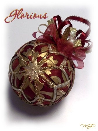 Glorious- Burgundy and Gold Unique Handmade Keepsake Quilted Christmas Ornament