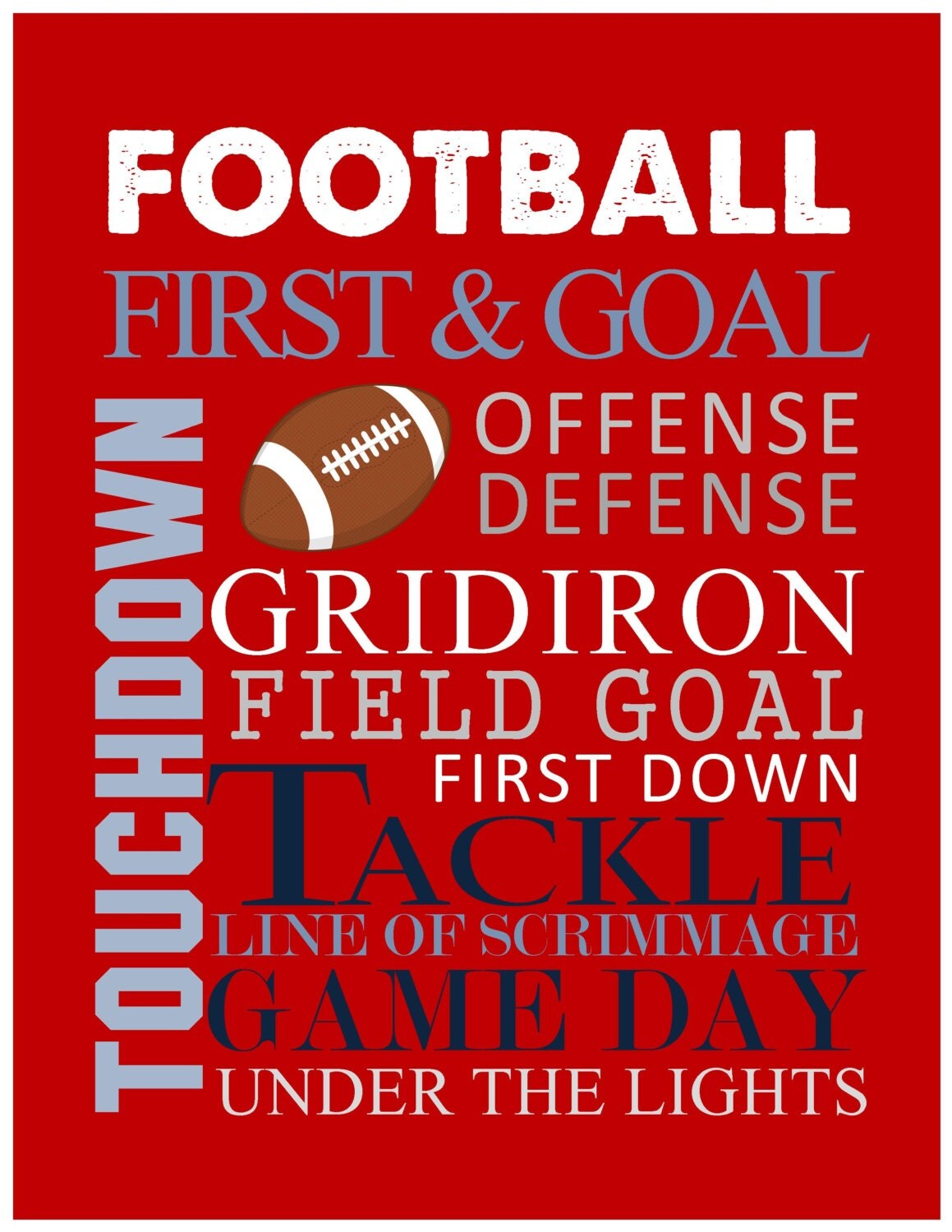 Football Word Art Print 8x10 Custom Colors by TheEducatedOwl