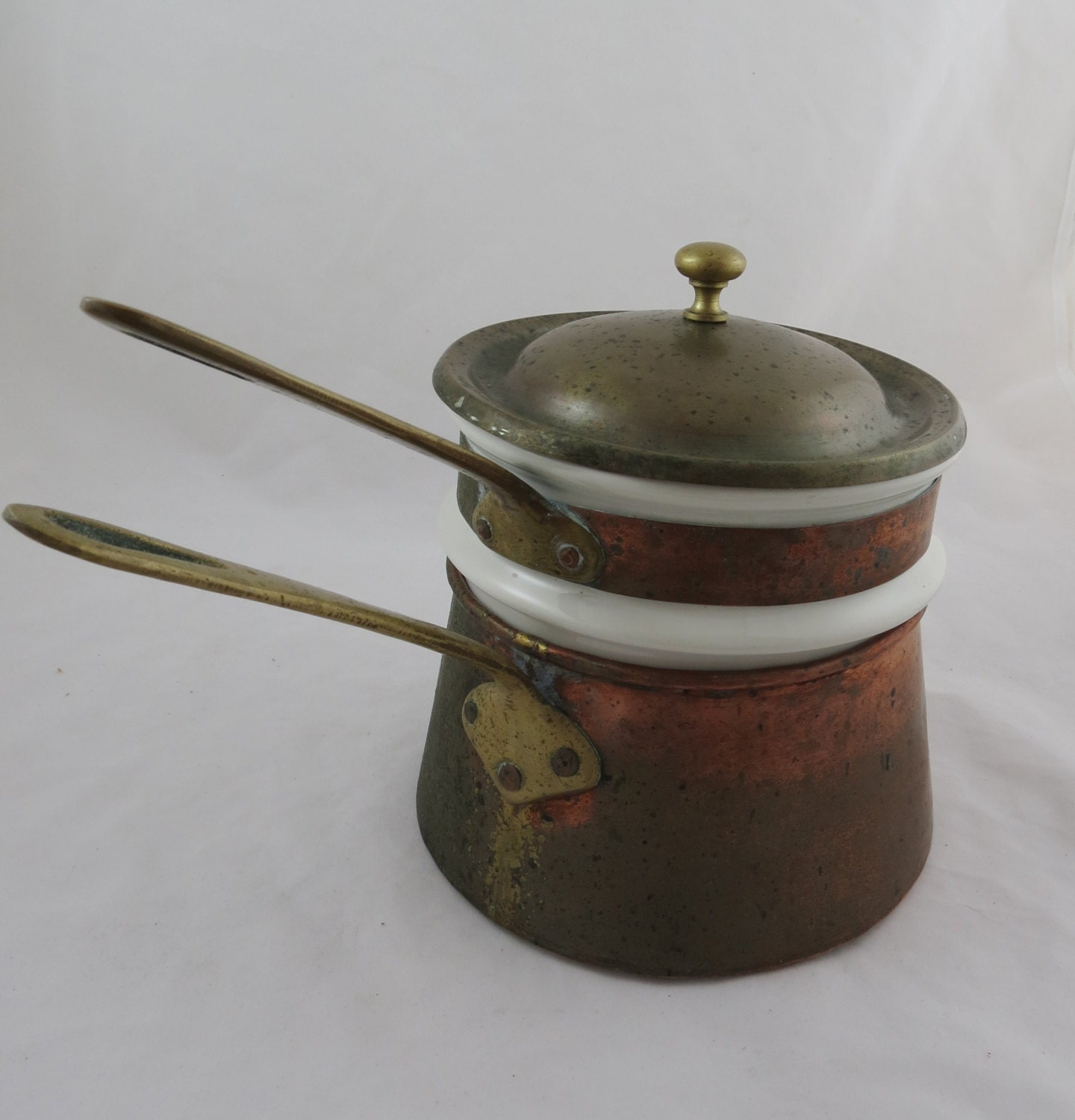 Hall Copper Ceramic Double Boiler 1084 by VintageCocobytheLake