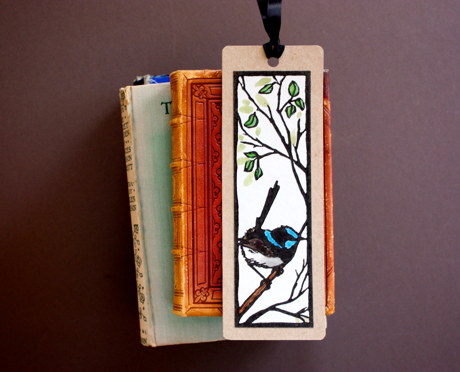 Blue Wren Bookmark Hand Painted Lino Print Bookmark Made
