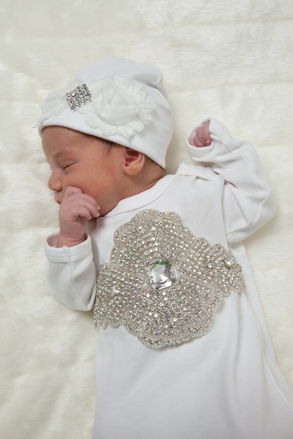 Infant Baby Layette White Cotton Baby Gown with by MyLolliflopsLLC