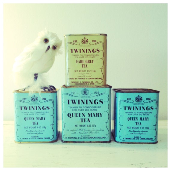 SALE Vintage Twinings tea tins / aqua twinings tea tin / mint