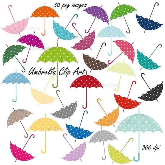 Polka dot umbrella clip art set printable digital by digitalfield