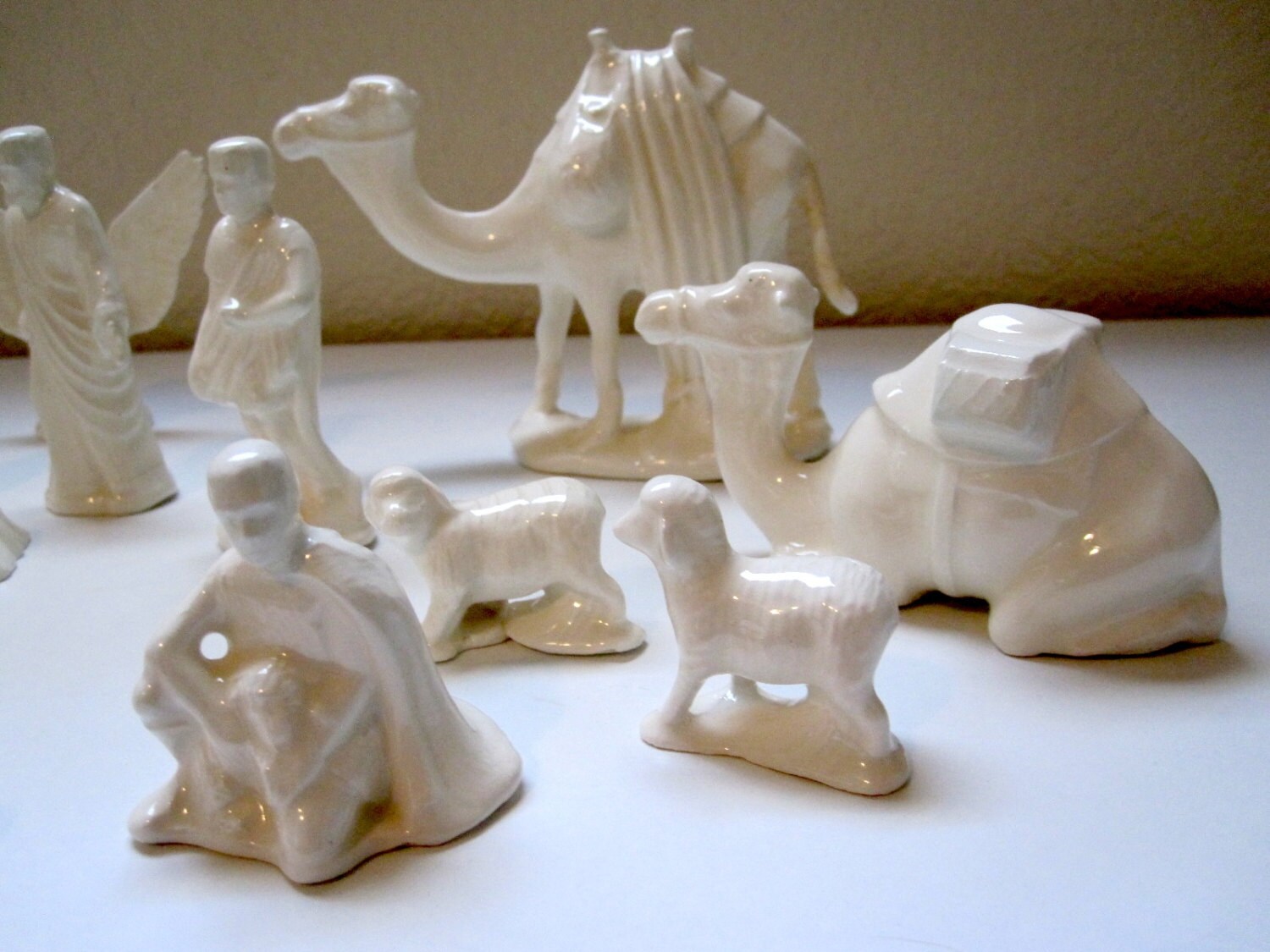 Vintage Nativity Set 17 Pieces White Ceramic Handmade