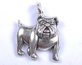 10 BULLDOG Charms Dog Pet Themed Jewelry Antique Siver Tone Charm Jewelry Craft Supplies 17x17 mm