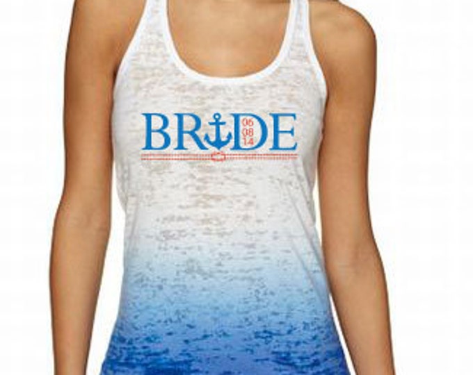 Anchor Bride Nautical Burnout Tank with Optional Wedding Date
