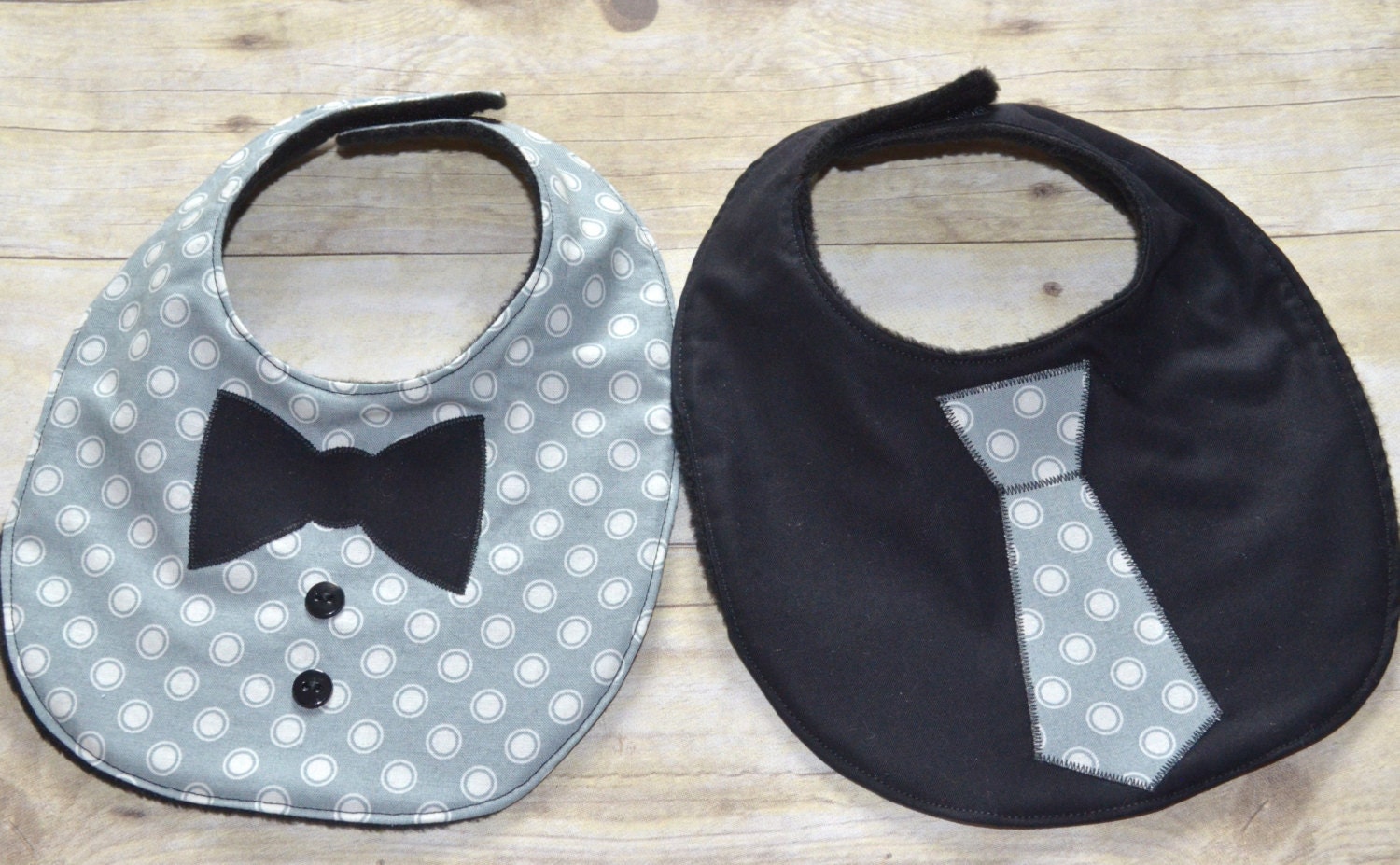 Gray Background and White Dots Two Piece Bib Set One Tie Bib