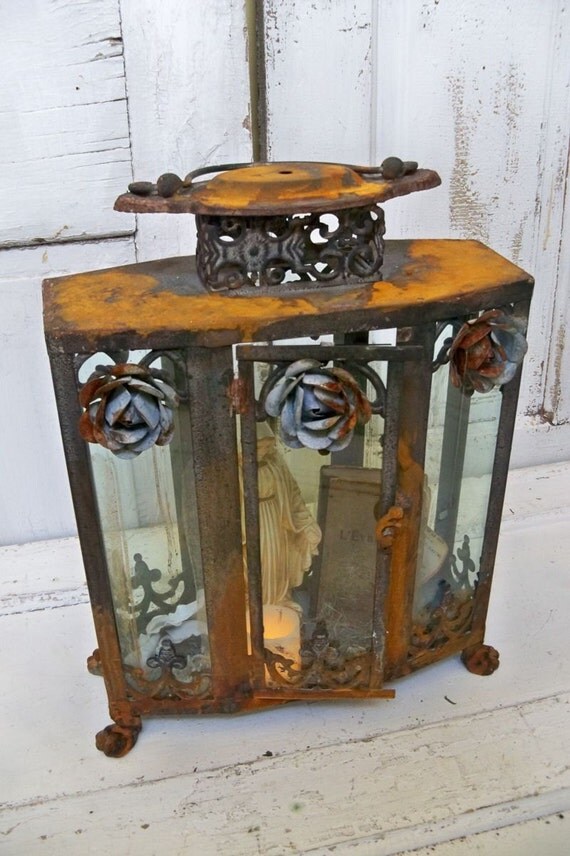 Ornate display case glass metal rusted observation box or