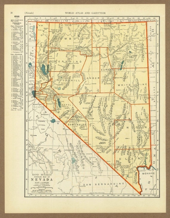 Vintage map of Nevada from 1936 Antique 1930s by placesintimemaps