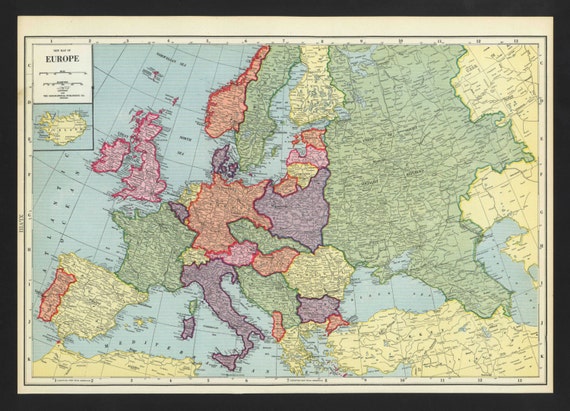 Items Similar To Vintage Map Of Europe From 1935 Original On Etsy   Il 570xN.478603521 Myso 