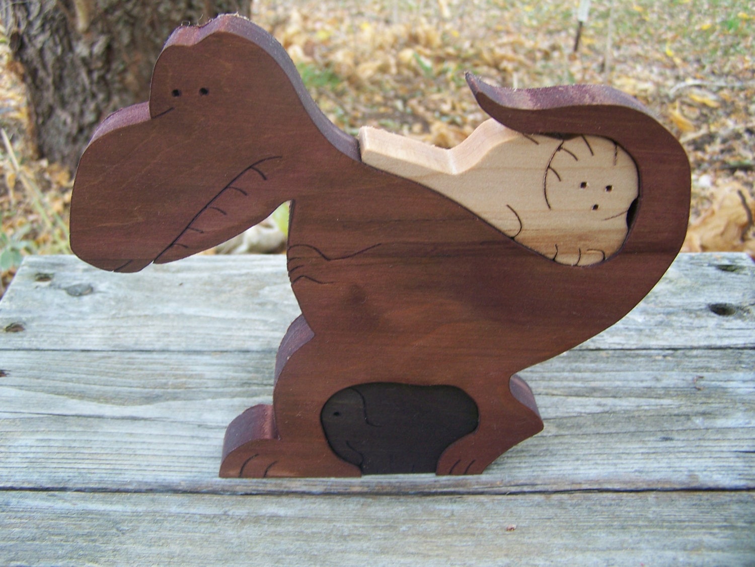 wood dinosaur puzzle scroll saw cut maple wood