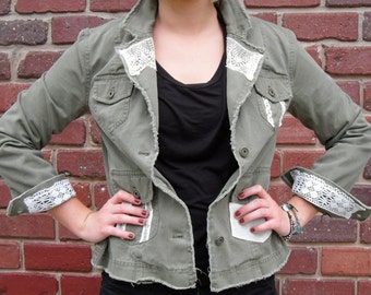 Upcycled, Embellished Jacket with Vintage Lace, Embroidered Trim and ...