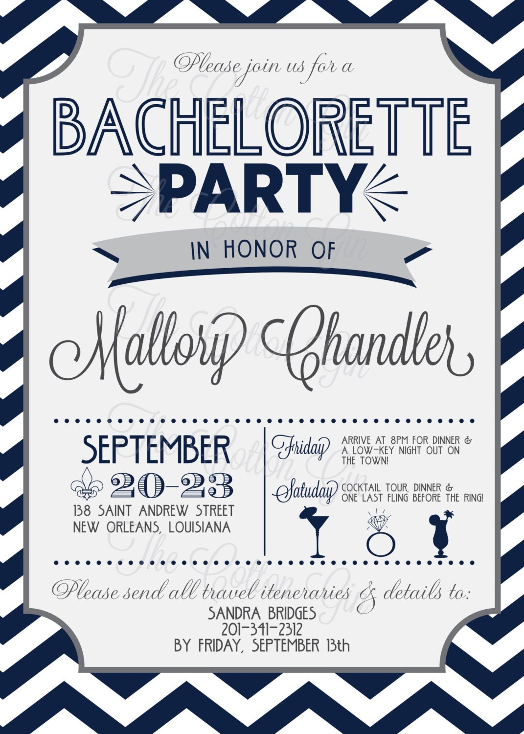 Chevron Bachelorette Party Invite – OnePaperHeart ...