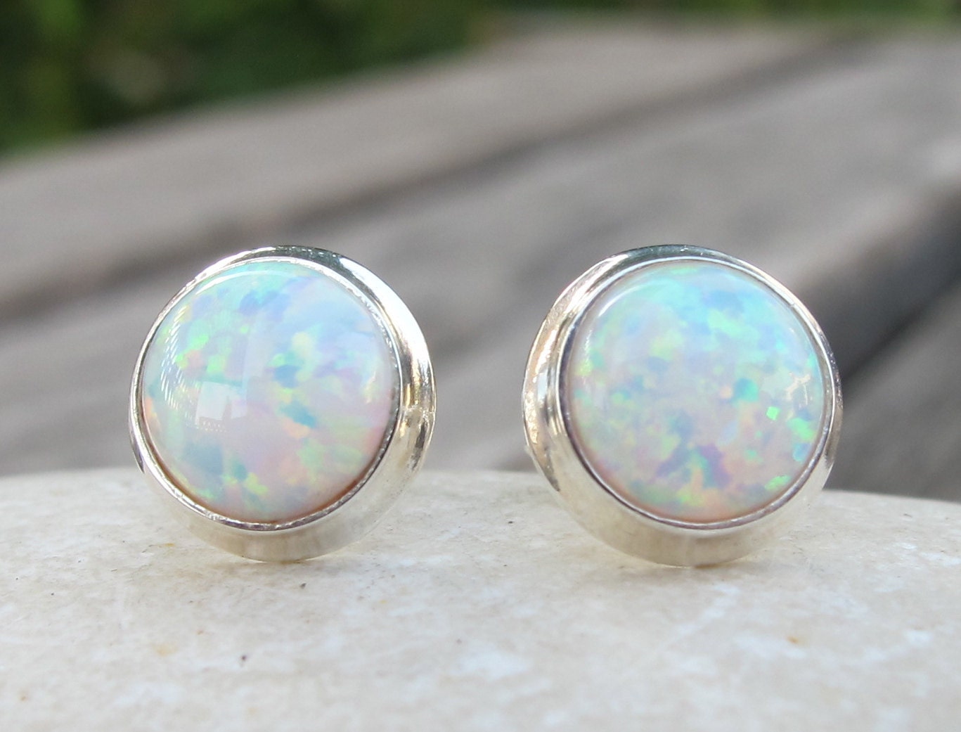 Opal Studs Post Earrings Opal Earrings Silver by Belesas on Etsy