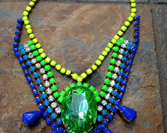 Vintage Deco Hand Painted Rhinestone Statement Necklace - CUSTOM