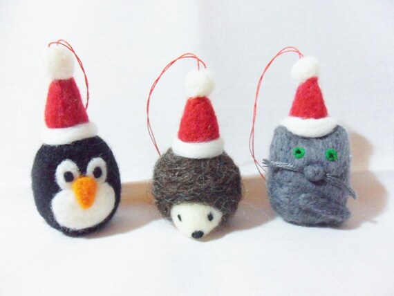 needle felted christmas decorations set of 3 cat hedgehog needle felted christmas decorations set of 3 cat hedgehog